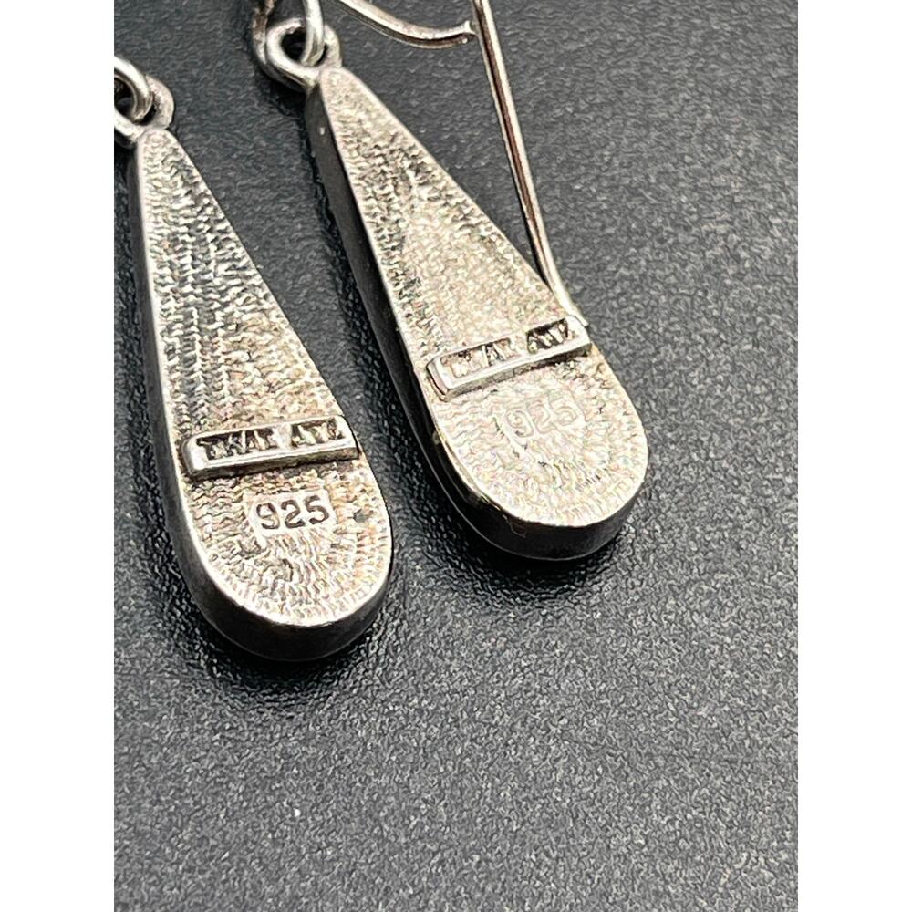 ATI Signed Vintage Sterling Silver Inlay Turquoise Teardrop Dangle Earrings - Picture 5 of 8